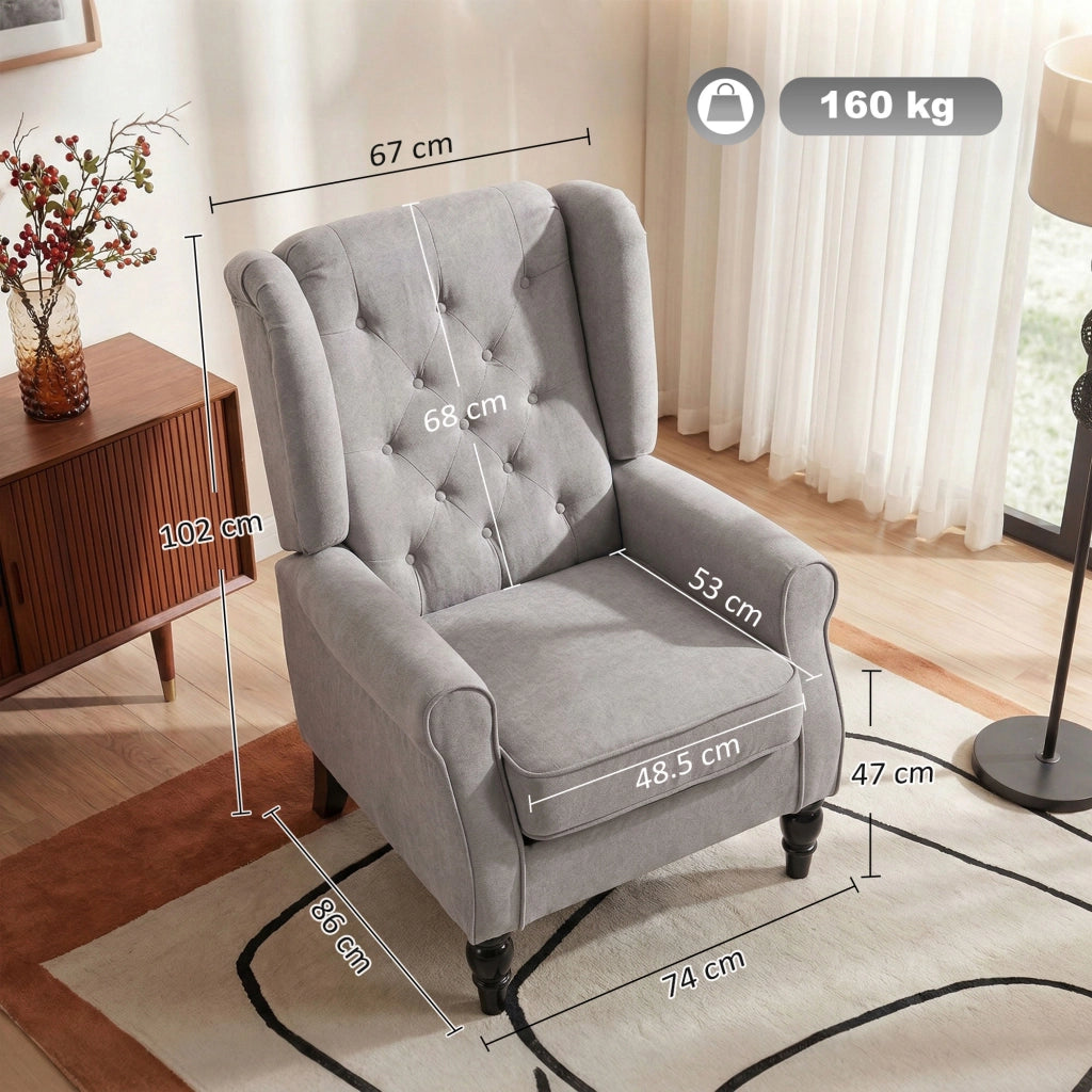 Poltrona Camera da Letto Imbottita con Braccioli ¨C Minimal ¨C Grigio, Gambe in Legno