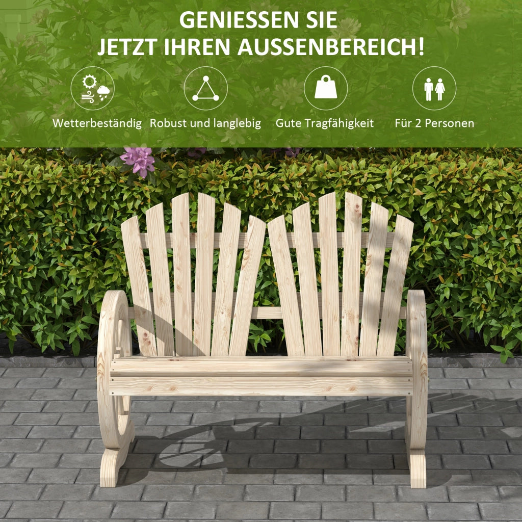 Panca da giardino a 2 posti con schienale curvo; 108x66x95 cm; legno naturale
