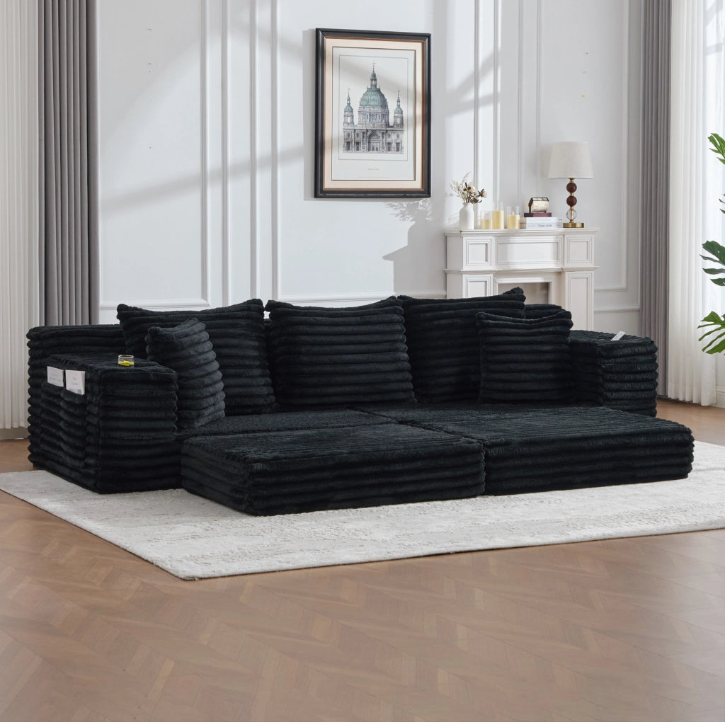 Divano letto modulare in velluto a coste nero
