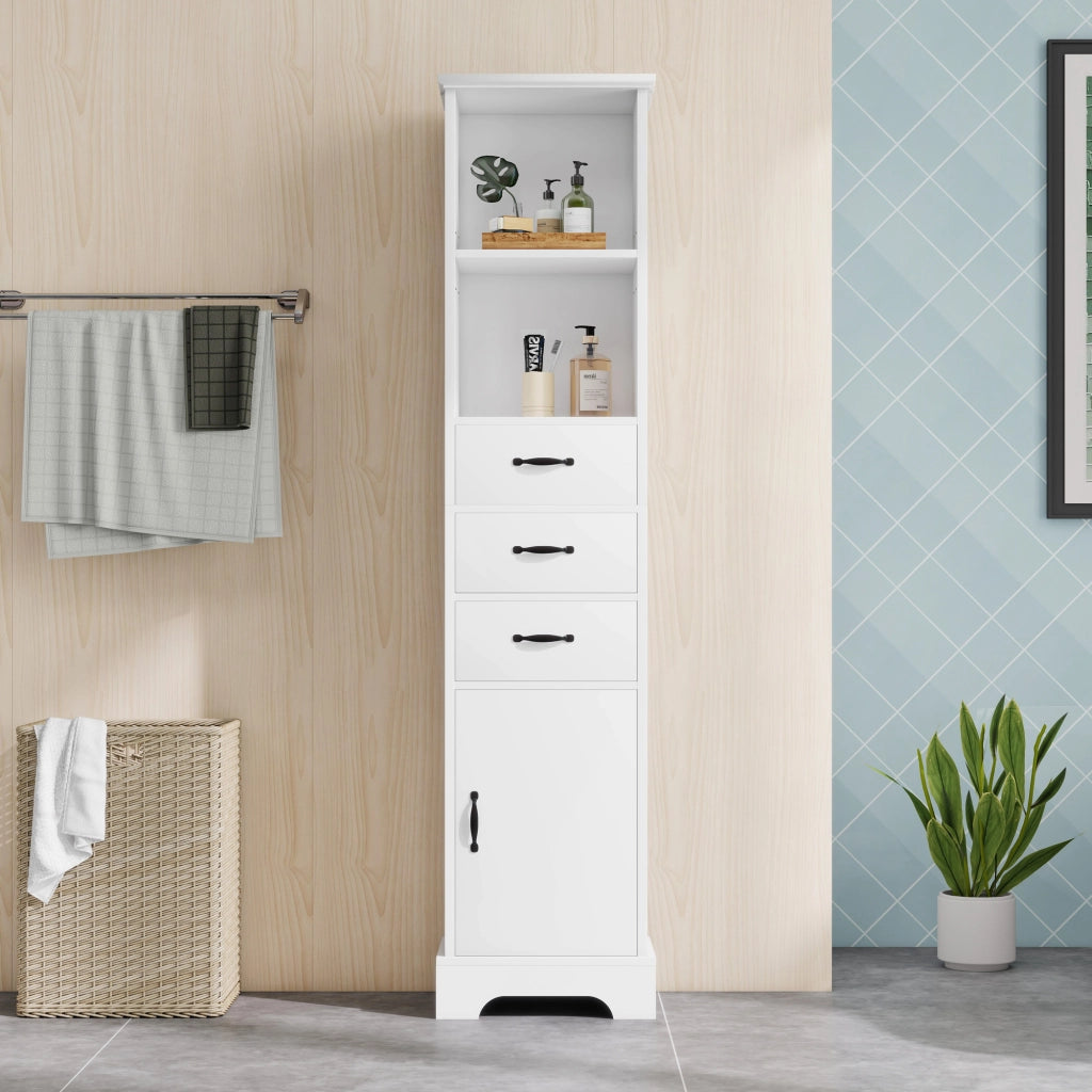 Colonna da bagno con 3 cassetti; vani aperti e ripiani regolabili in MDF laccato bianco 38 × 26 × 172.5 cm