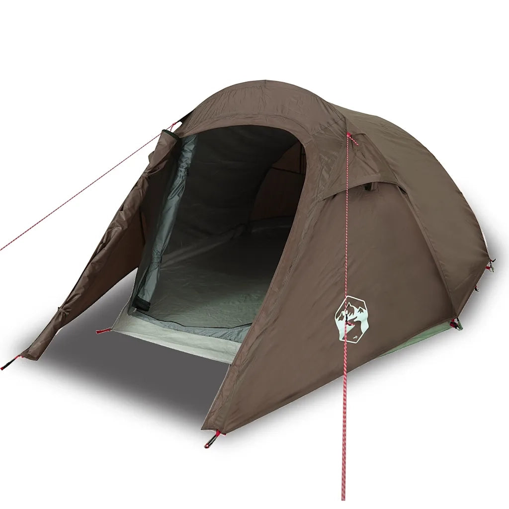 Tenda da Campeggio a Tunnel per 3 Persone-Tenda per Escursionismo Marrone Impermeabile