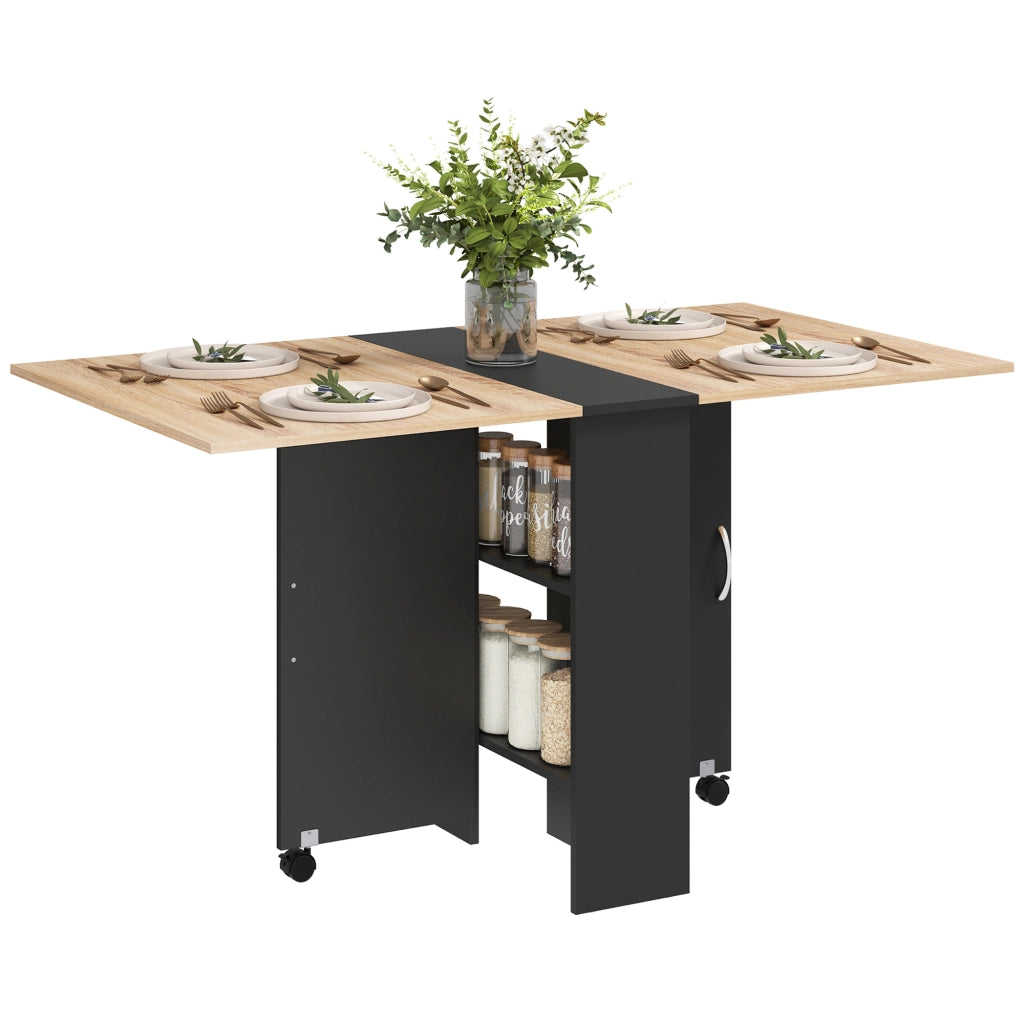 Tavolo Pieghevole per Pranzo con Ruote ¨C zephmum ¨C Rovere e Nero 140x75x74cm