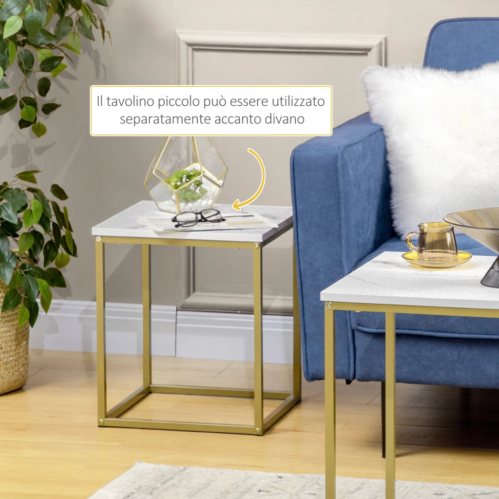 Set 2 Tavolini da Salotto Impilabili ¨C Xylo ¨C Piano Truciolato Bianco Oro Struttura Acciaio