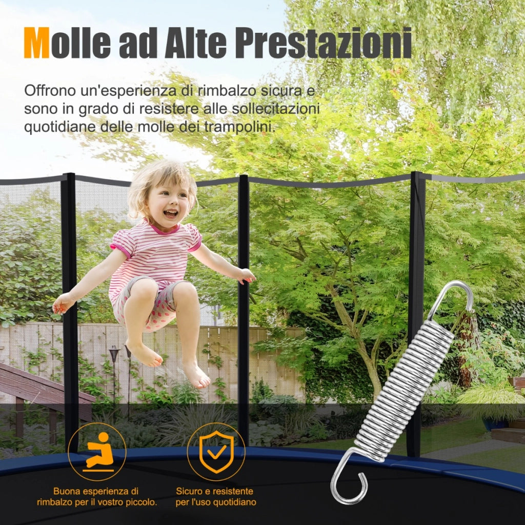 Set di 20 molle di 14 cm in acciaio galvanizzato con gancio a T di trazione, Kit sostituzione tappeto elastico-Accessori trampolini