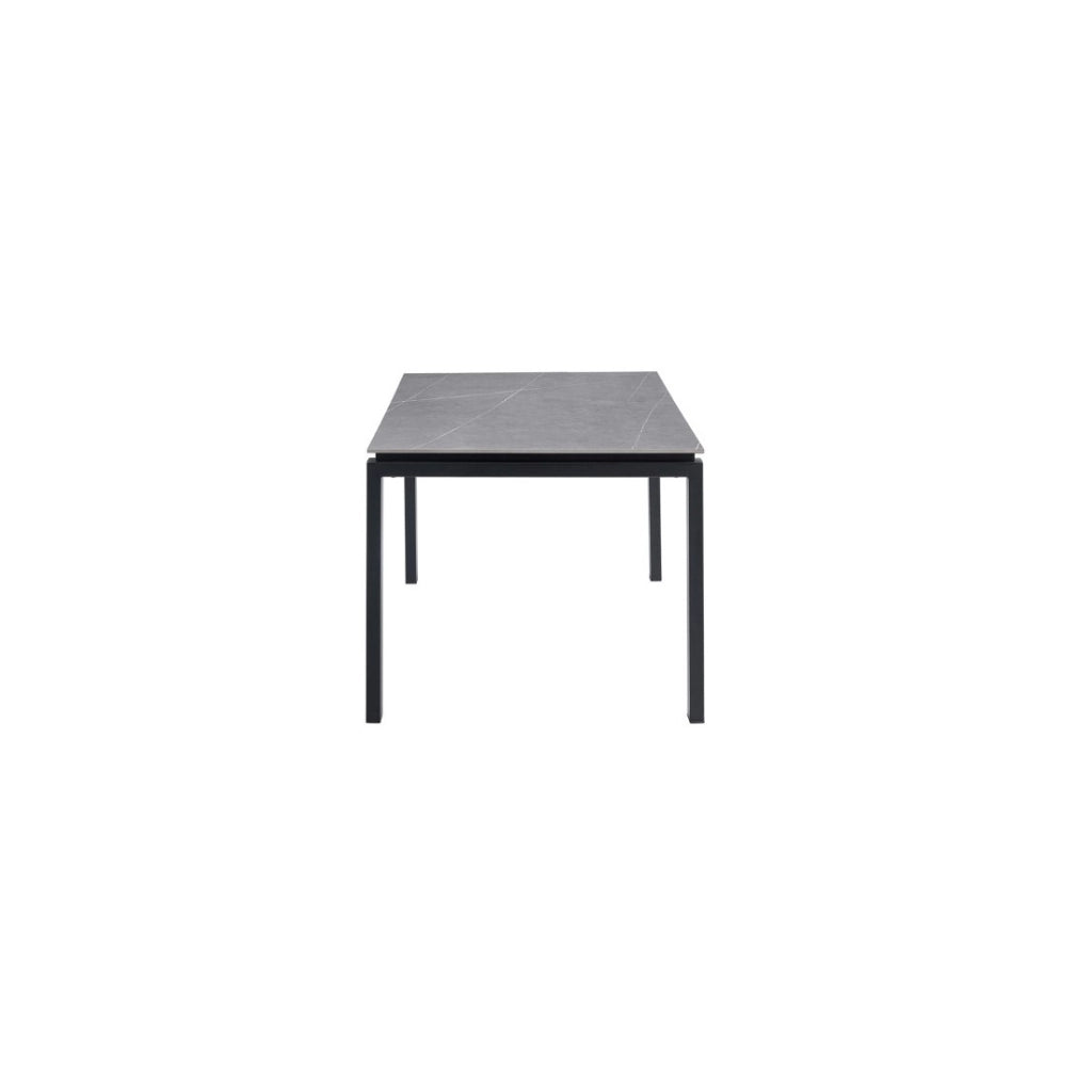 Tavolo da pranzo per 8 persone collezione ATHENA. Lunghezza 180cm con piano di 12mm in pietra grigia effetto cemento.