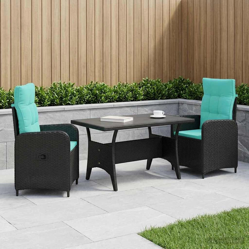 Set da pranzo per esterni 3 pz Nero e Turchese polyrattan 3422260