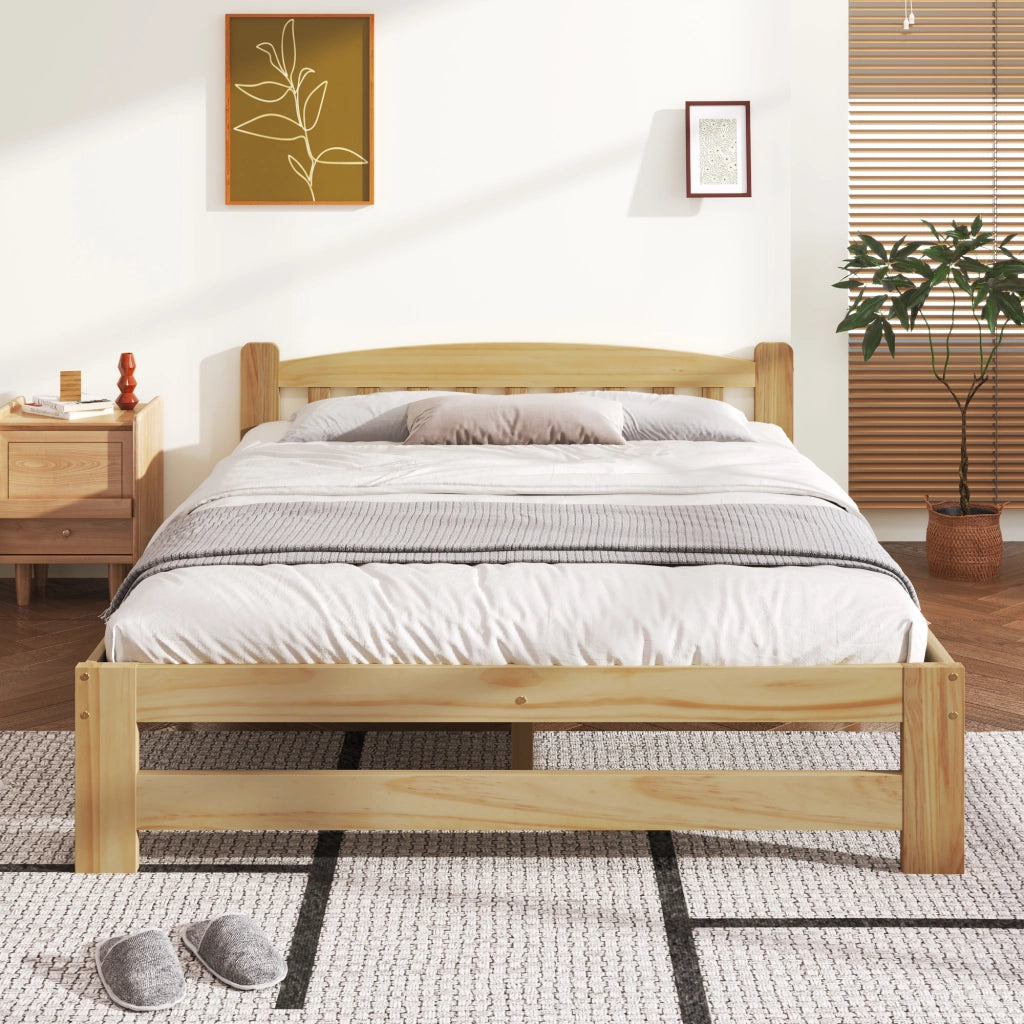 Letto matrimoniale 140 × 200 cm con testiera a doghe verticali e rete a 15 doghe in legno di pino naturale