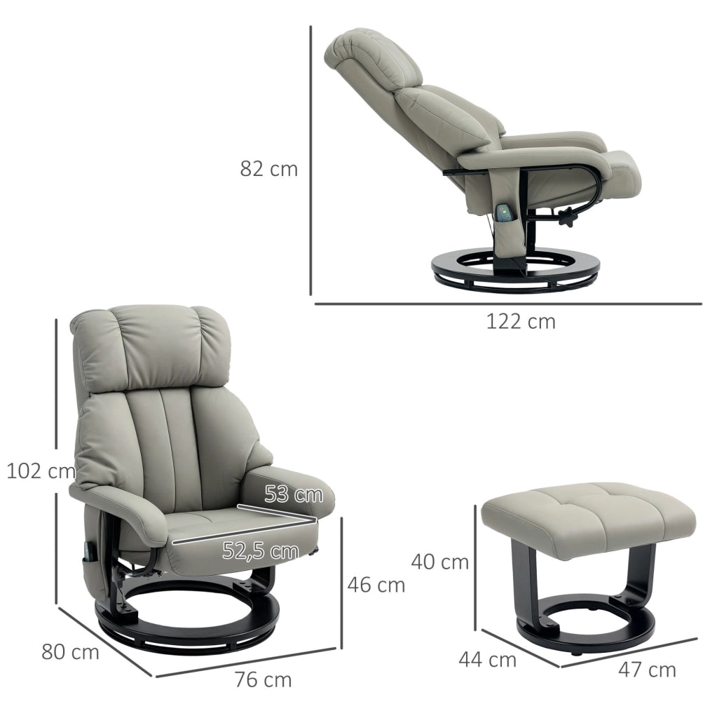 Poltrona relax con poggiapiedi, reclinabile con funzione massaggio e telecomando, ecopelle grigia