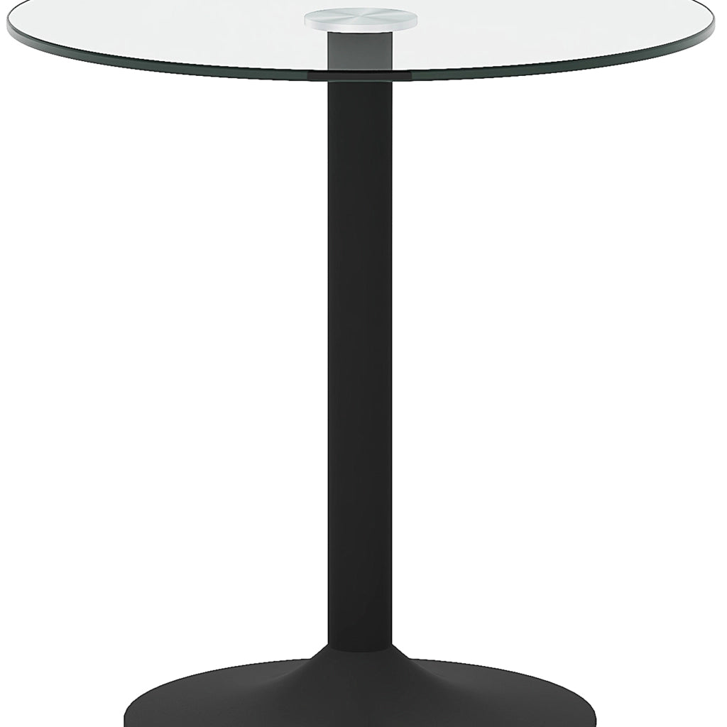 Tavolo alto rotondo con piano in vetro trasparente e base in metallo nero diametro 89 cm altezza 92 cm