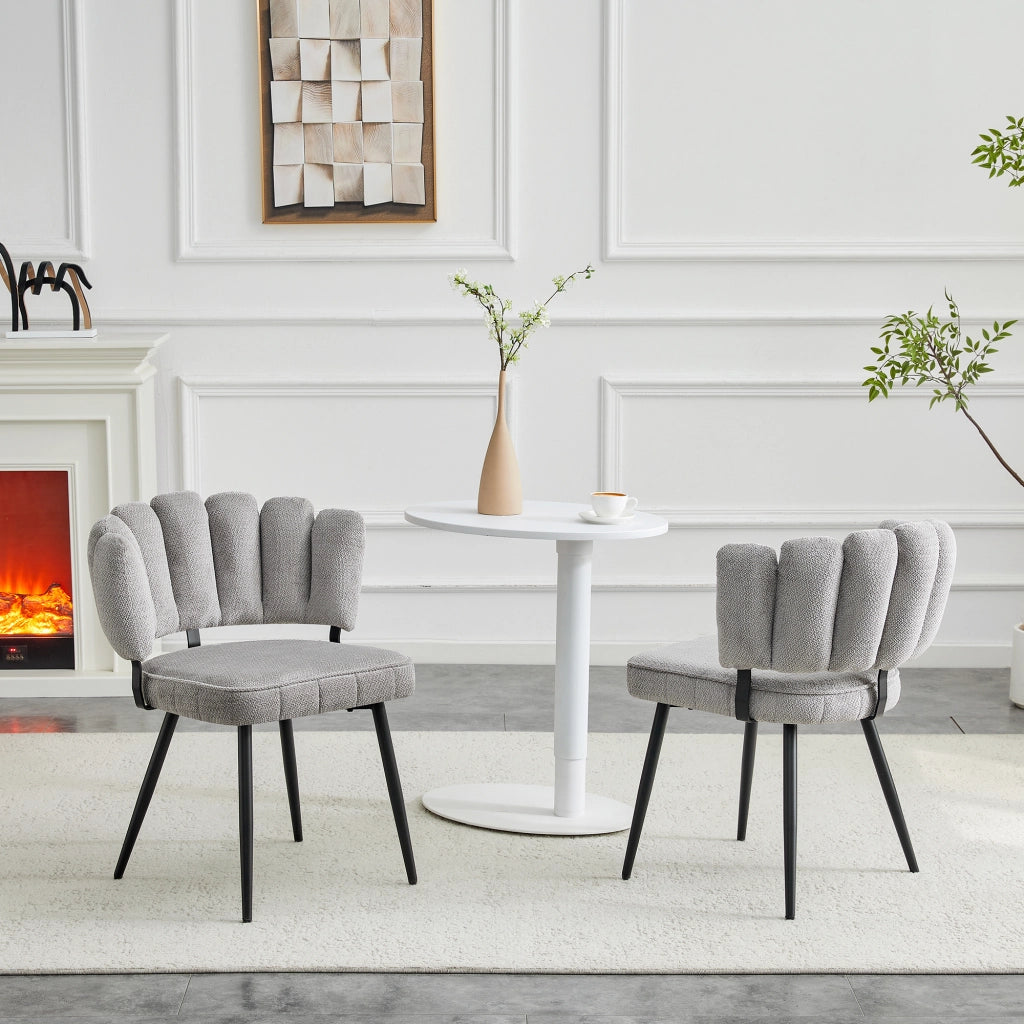Sedie da Pranzo con Schienale a Fiore in Velluto ¨C MINIMAL ¨C Set 2 Pezzi, Grigio Chiaro, Gambe Nere in Metallo