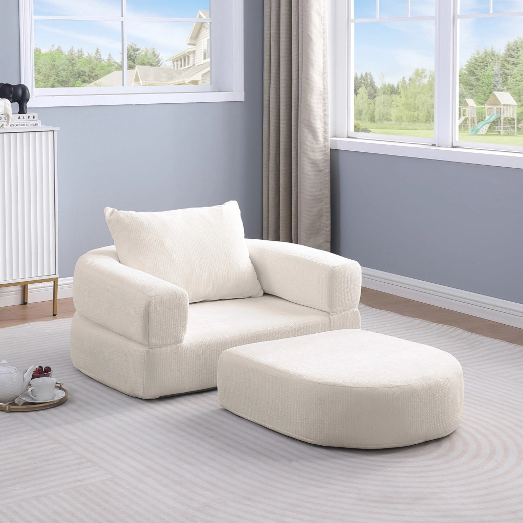 Divano modulare compatto in tessuto ciniglia beige