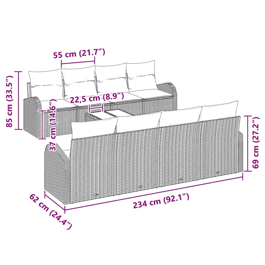 Set Divano da Giardino Marrone 55 x 55 x 37 cm polyrattan 3345968