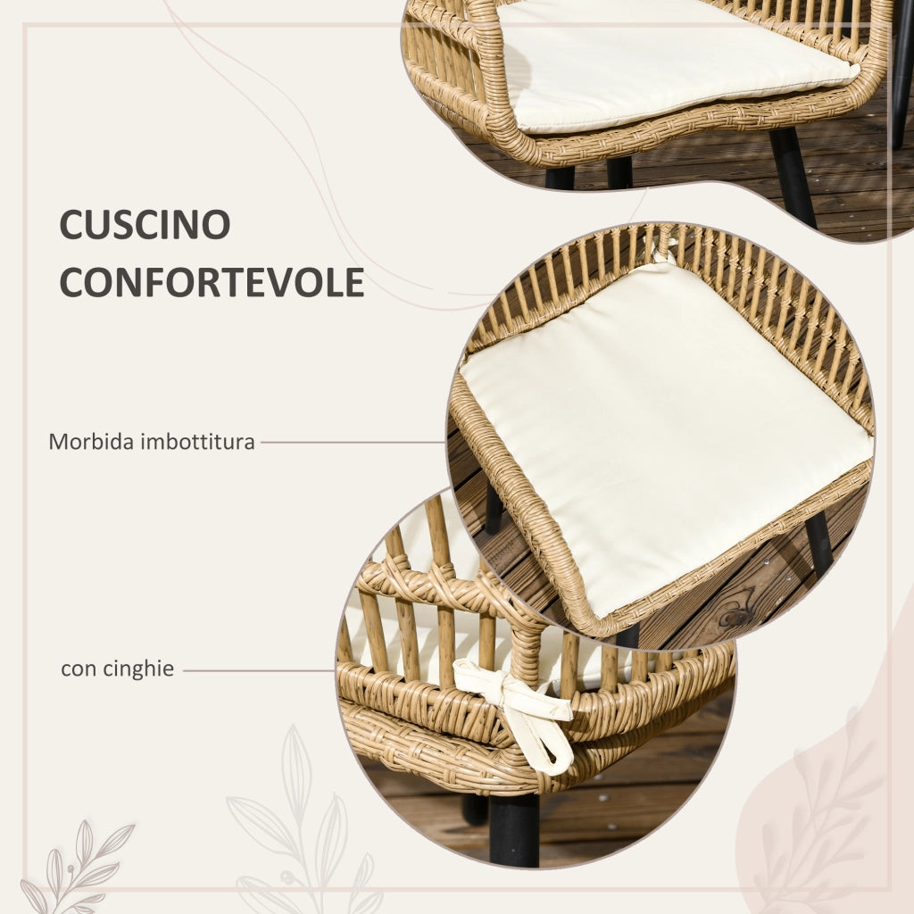 Set da Giardino 7 Pezzi in Rattan PE con Tavolo da Pranzo 153x89x74 cm e 6 Sedie 52x62x78 cm con Cuscini