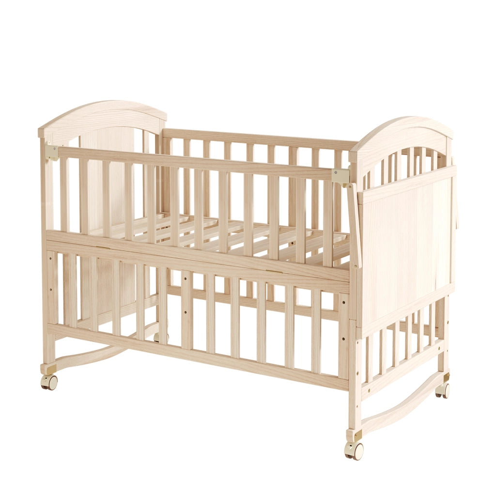 Lit Bébé Évolutif en Bois 120x60 cm avec Table à Langer; Rangement Pliable et Roues Naturel