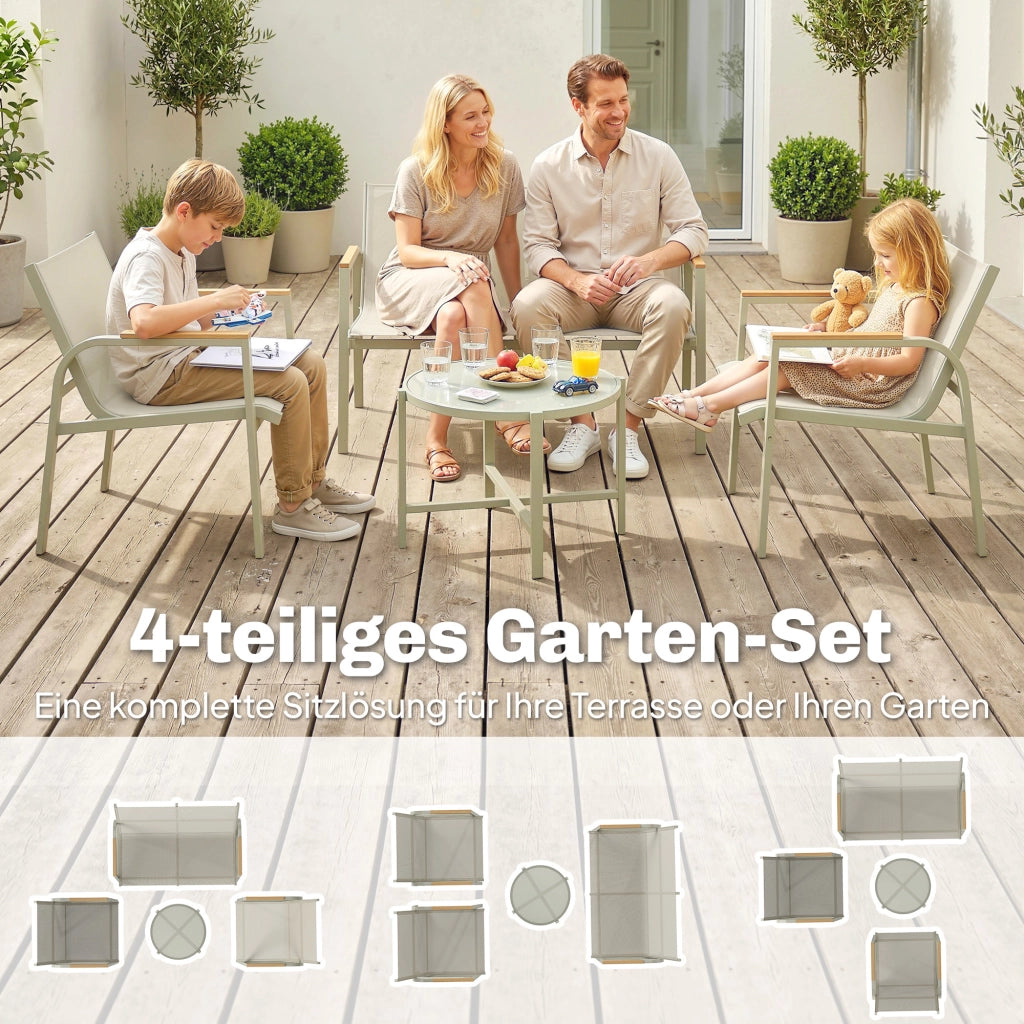 Set da giardino con divano e sedie ¨C zephmum ¨C verde, metallo, 4 pezzi