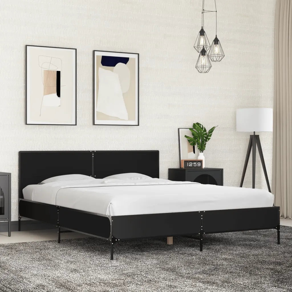 Giroletto-Struttura Letto Nero 160x200 cm in Legno Multistrato e Metallo 359012