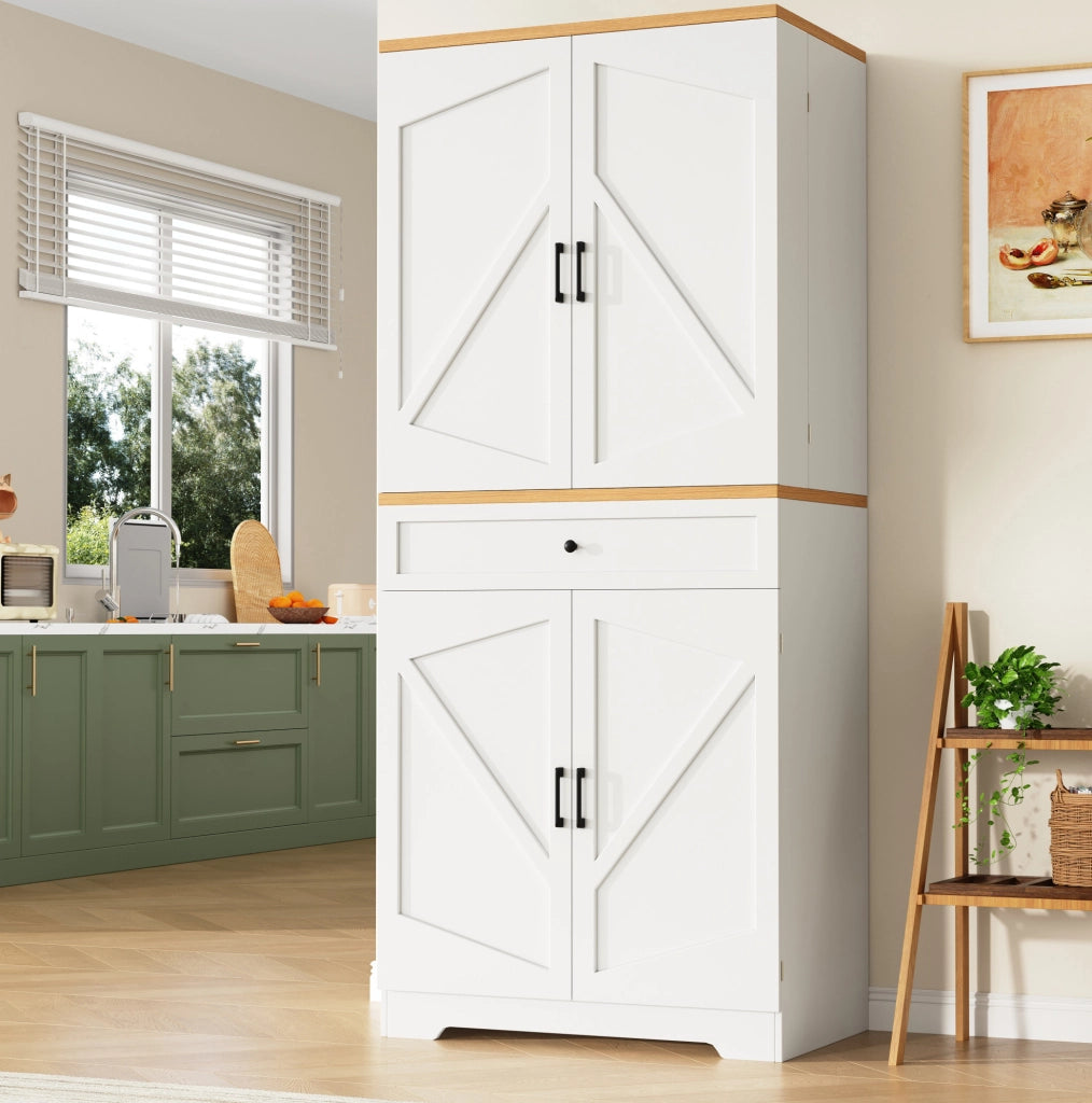 Colonna dispensa bianca con ripiani snack e cassetti, 80x40x180 cm