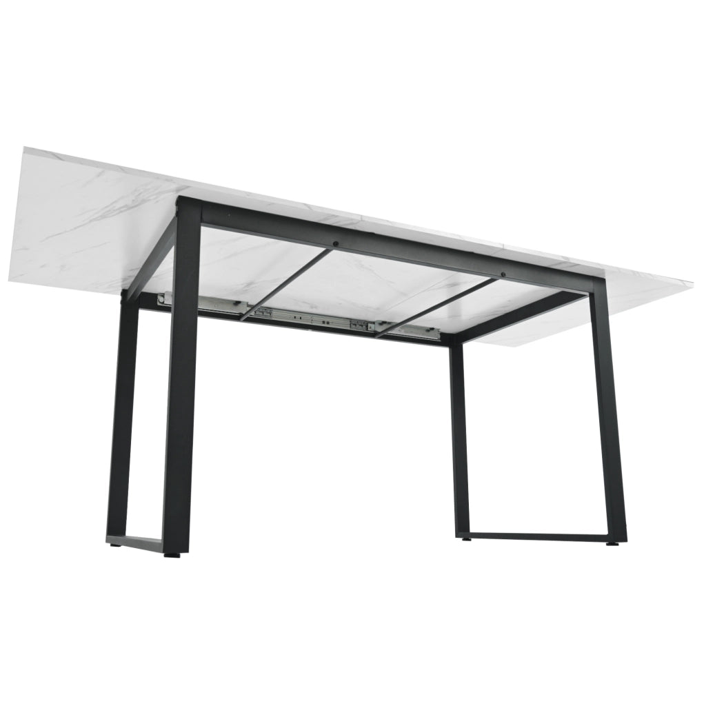 Tavolo da pranzo allungabile 140-180x80x75 cm con piano MDF effetto marmo bianco e gambe in metallo