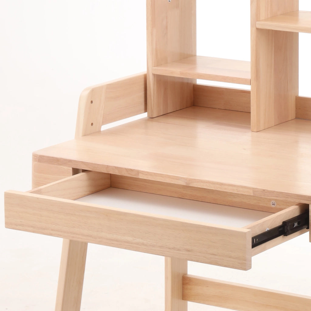 Scrivania lineare per bambini con altezza regolabile cassetto vano portaoggetti e gancio in legno naturale 60 × 88,2 × 118 cm