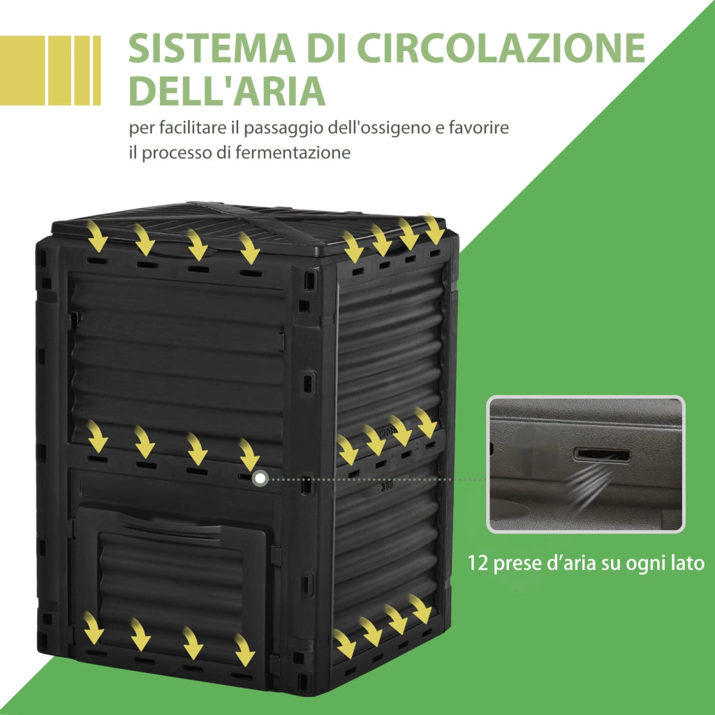 Compostiera da Giardino 300L ¨C zephmum ¨C Plastica Nera