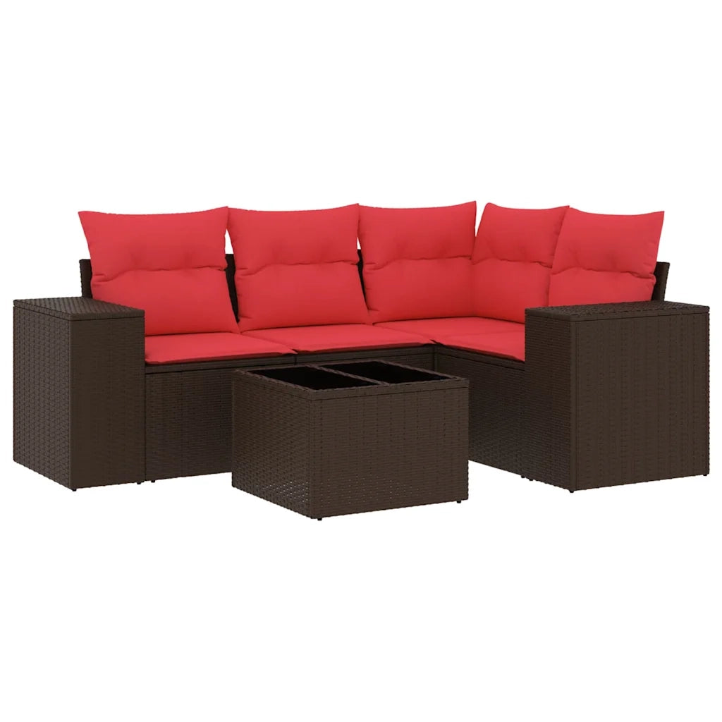 Set Divani da Giardino 5 pz con Cuscini Marrone in Polyrattan 3222523