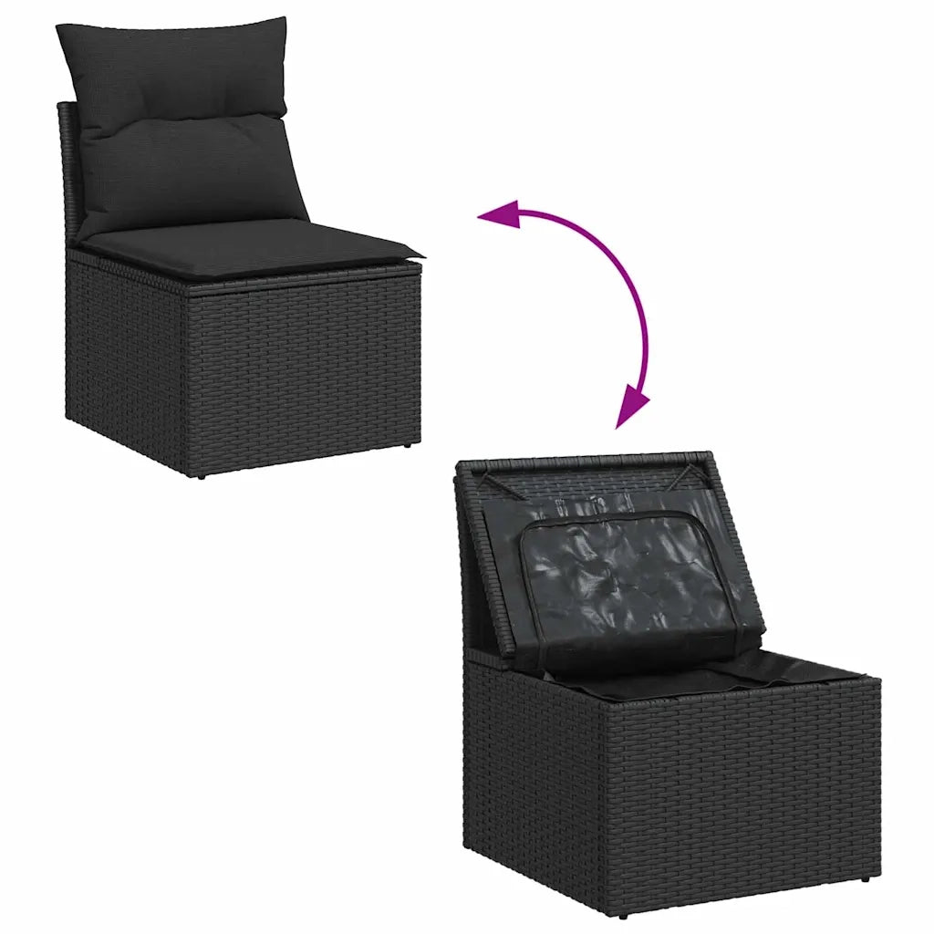 Set Divano da Giardino con cuscino 7 pcs Nero polyrattan
