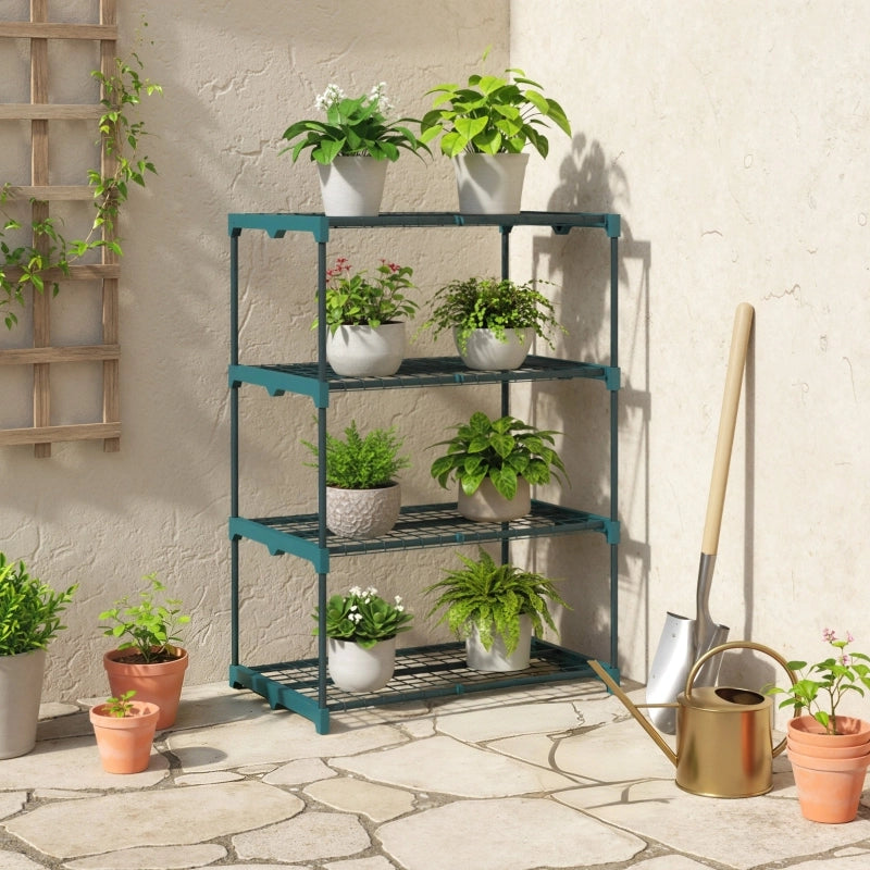 Scaffale portapiante a 4 ripiani in acciaio e plastica verde scuro per balcone terrazza e interni 67 × 49 × 105 cm