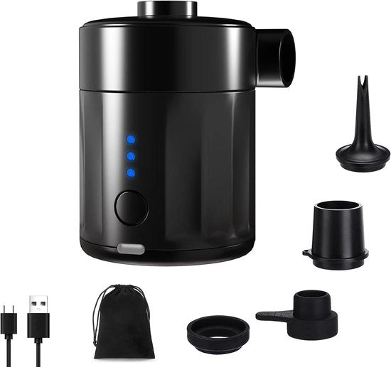 Pompa elettrica portatile per gonfiare oggetti gonfiabili - Pompa elettrica ricaricabile per lettini gonfiabili - Mini pompa a vuoto 2 in 1 con 4 diffusori di aria e tasca di stoccaggio - Per materassini gonfiabili per piscine