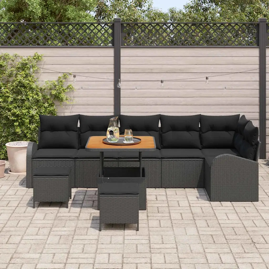 Set Divano da Giardino con cuscino 9 pcs Nero polyrattan 3362409