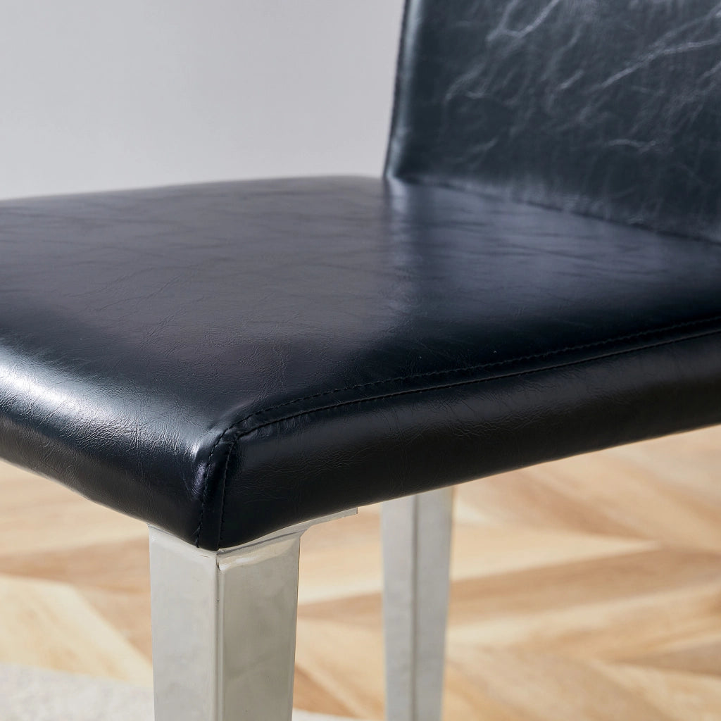 Set di 2 sedie da sala da pranzo con schienale ergonomico e gambe in metallo, in similpelle nero e argento