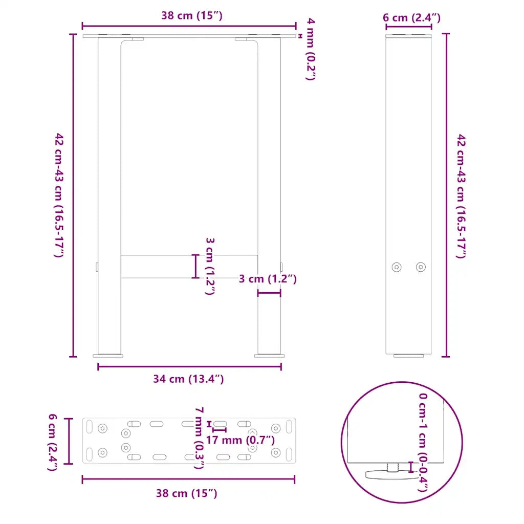 Gambe per Tavolino da Caffè Nere 2 pz 38x(42-43) cm Acciaio 4013276