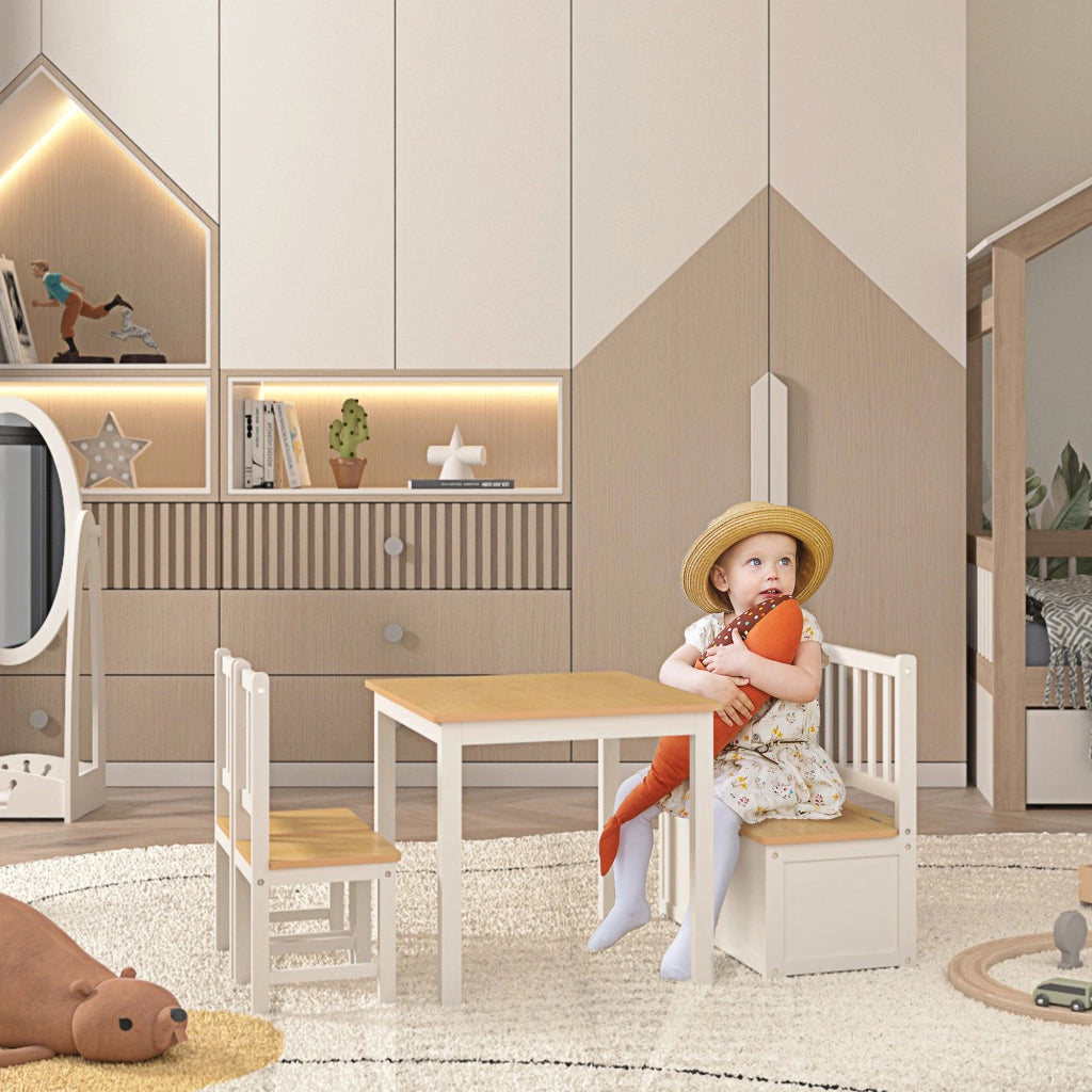 Set tavolo e sedie bambini 4 pezzi con cassetti ¨C Minimal ¨C bianco e naturale