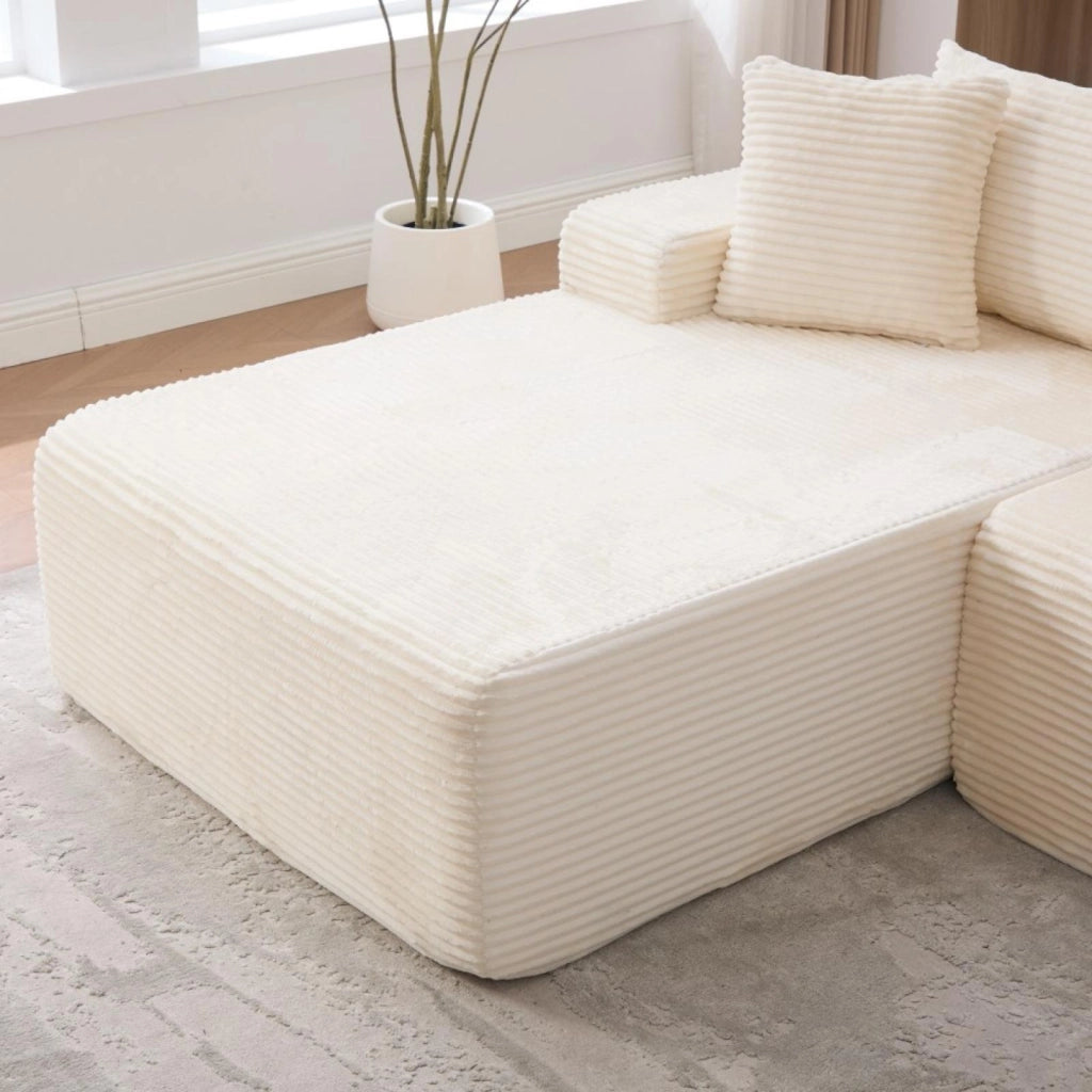 Divano compatto, divano modulare, tessuto chenille, schiuma ad alta elasticità 30D, base antiscivolo, 4 posti, beige