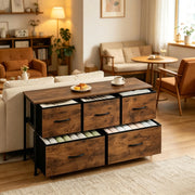 Cassettiera con 5 cassetti in tessuto struttura in metallo marrone vintage per soggiorno 100 × 54 × 30 cm
