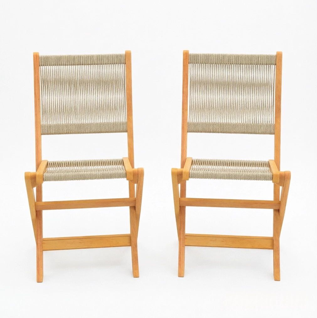 Set di 2 Sedie da Giardino Pieghevoli in Legno di Acacia e Cordino PP, 48x55,5x88 cm, Naturale/Beige