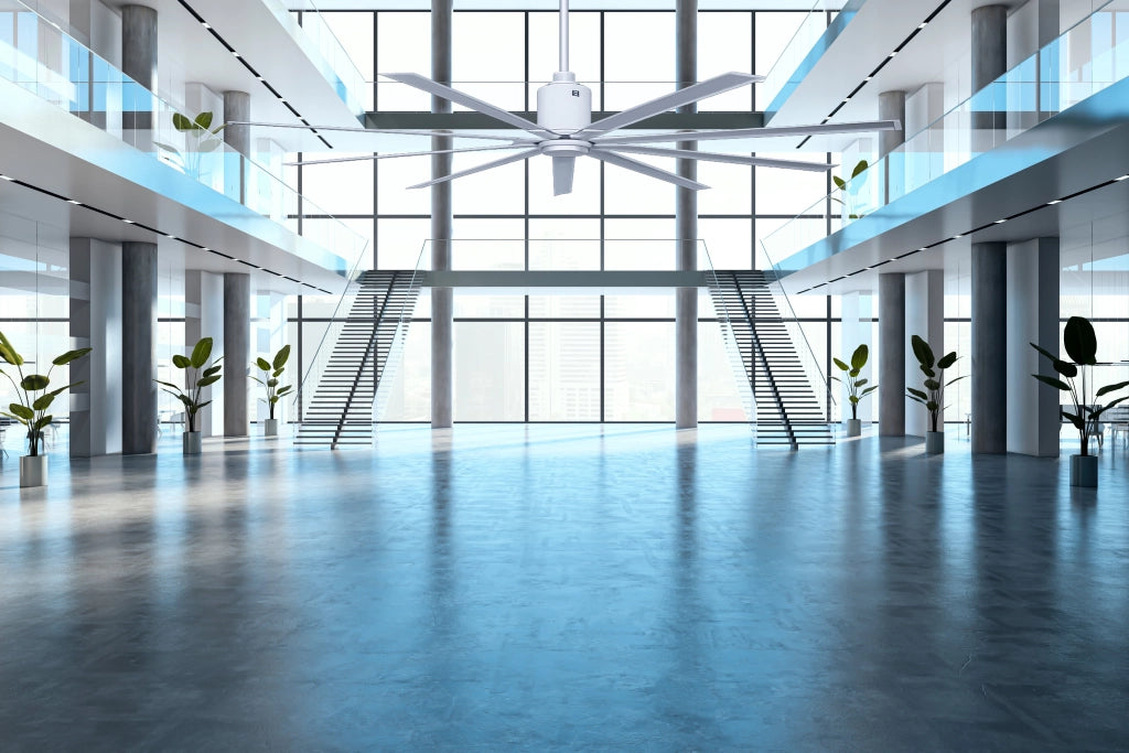 Ventilatore da soffitto a risparmio energetico GIANT bianco 245 cm con 9 pale in alluminio con telecomando 6 velocità