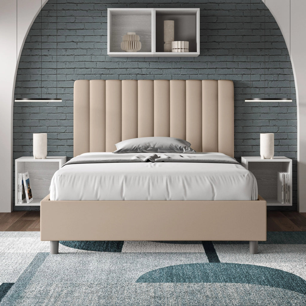 BS COM Letto una piazza e mezza con rete imbottito 120x210 similpelle tortora
