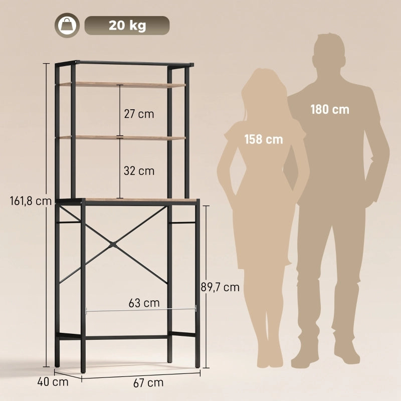 Scaffale sopra lavatrice a 3 ripiani con asta, 67 x 40 x 161,8 cm, marrone