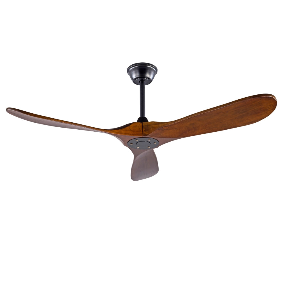 Ventilatore da soffitto 132 cm con 3 pale in legno di acero, motore DC silenzioso, telecomando e funzione memoria, finitura noce