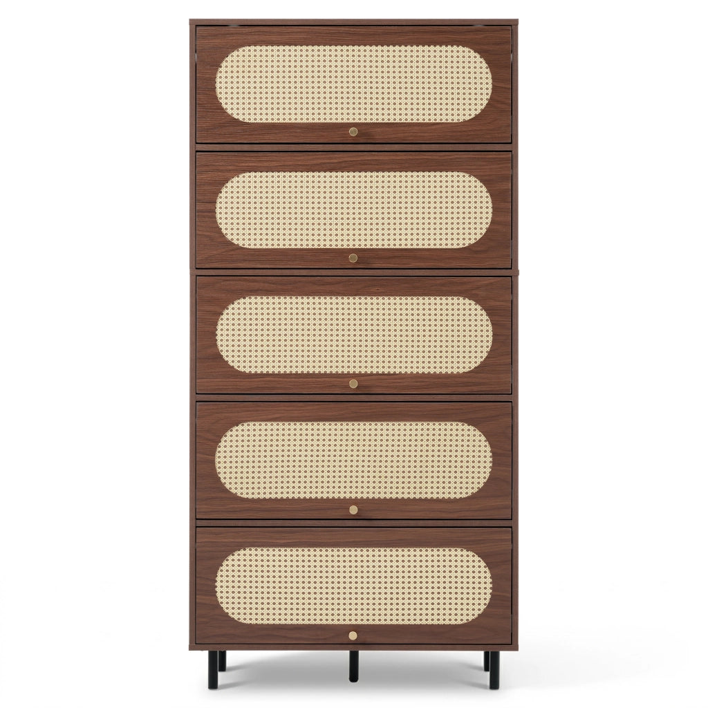 Credenza 80x40x163 cm con app smart, vano contenitore in legno noce