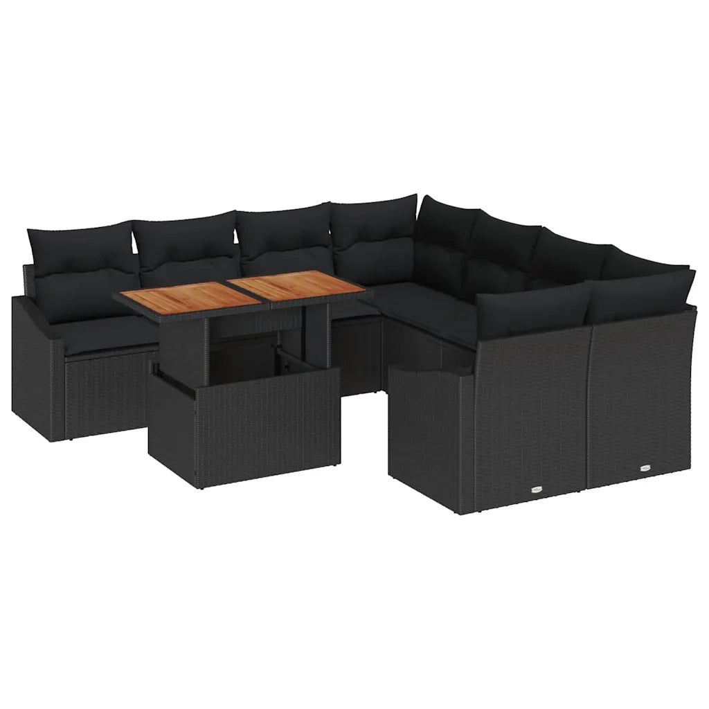 Set Divano da Giardino con archiviazione 9 pcs Nero Poly Rattan