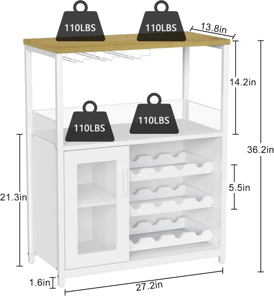 Mobile Bar Cantinetta in Legno con Porta Calici e Portabottiglie Rimovibile Bianco 72x35x90cm