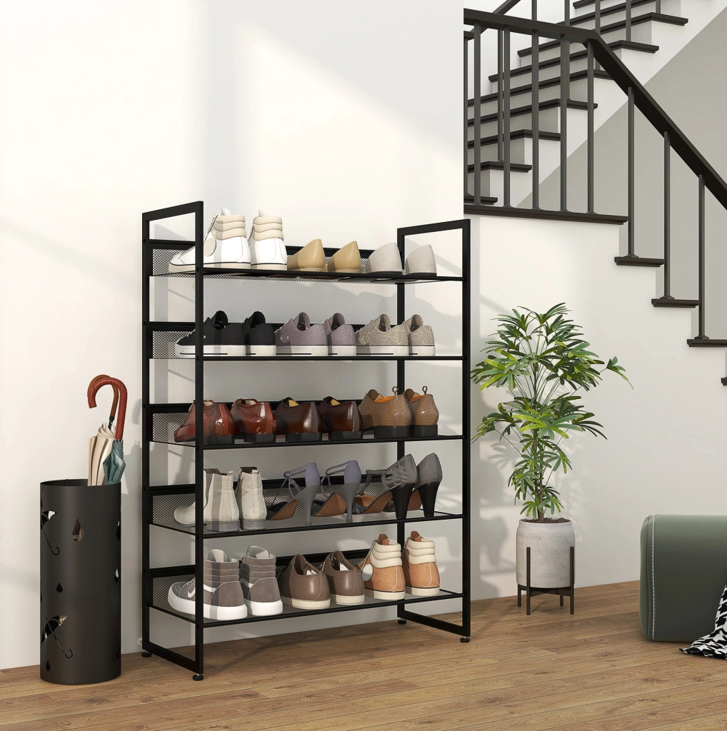 Scaffale Porta Scarpe Alto e Stretto 5 Ripiani 72x30x102 cm Nero