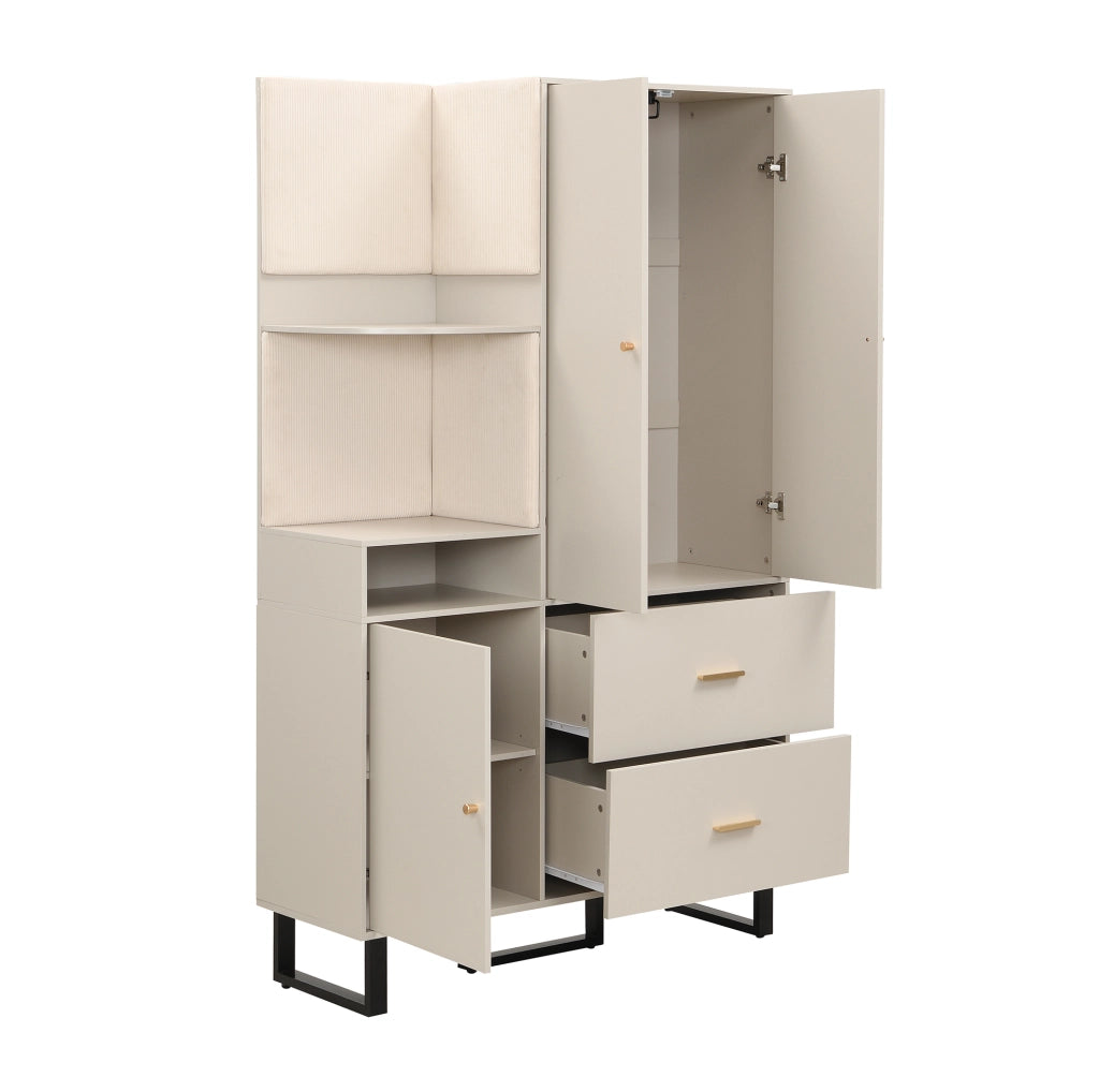 Mobile guardaroba da ingresso 110x38x186 cm in MDF beige e grigio con cassetti