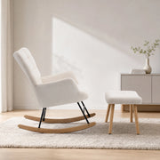 Sedia a dondolo 91x61x88 cm con poggiapiedi in lana d'agnello beige