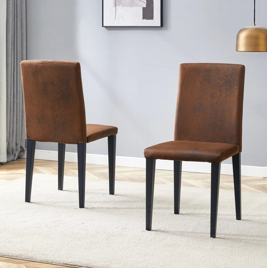 Set 2 sedie da pranzo con schienale ergonomico in tessuto marrone e gambe in metallo nero HOMVRA