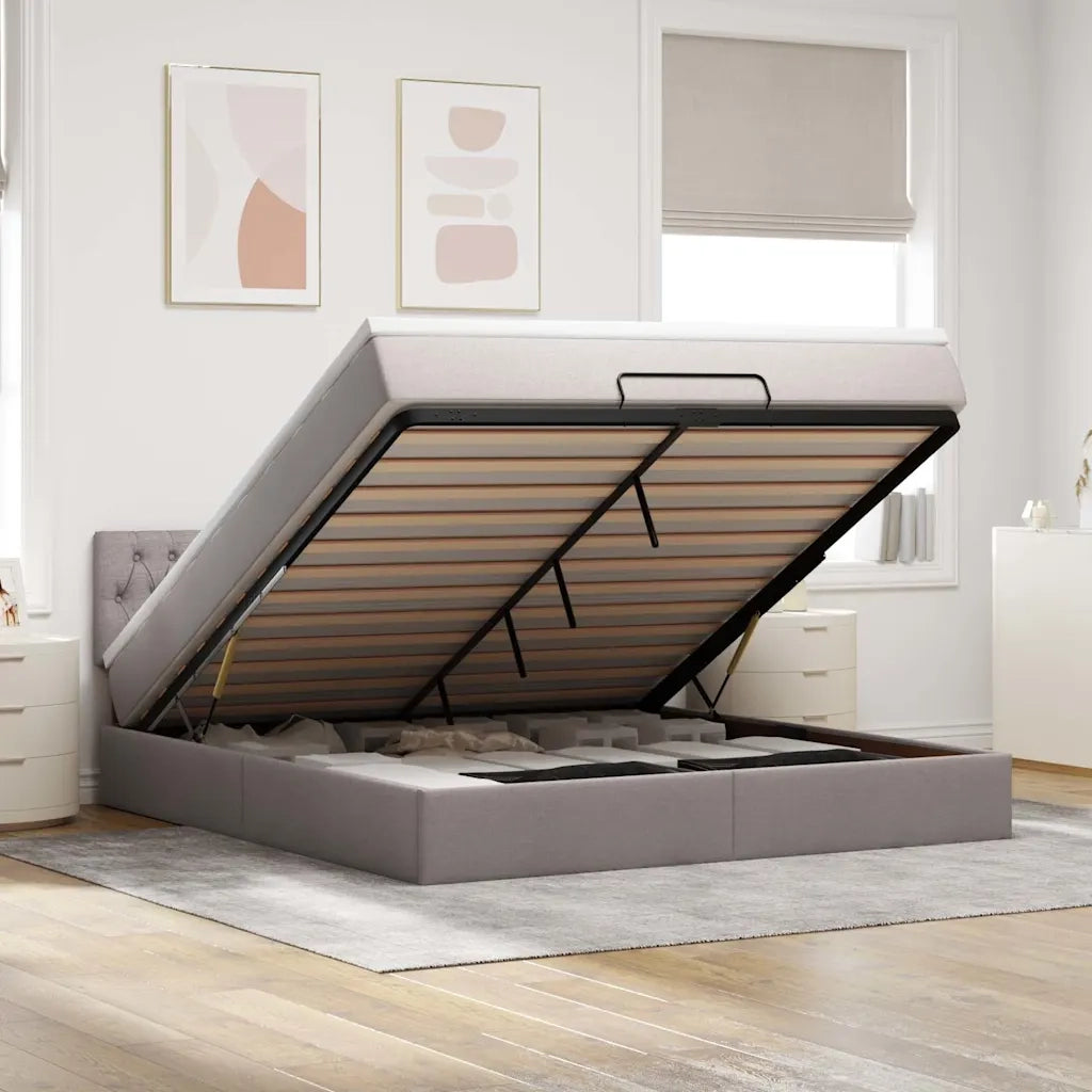 Pouf Letto con Materasso e LED Tortora 180x200cm in Tessuto