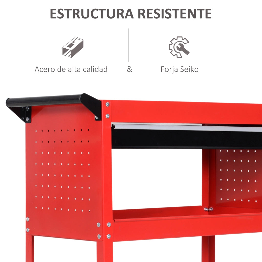 Carrello per Attrezzi con 3 Vassoie e Cassetto ¨C Zephmum ¨C Rosso
