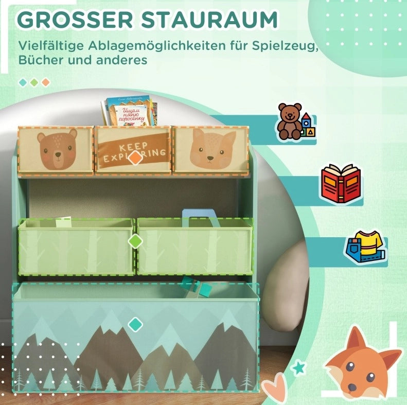 Mobile contenitore per bambini verde a 6 scomparti