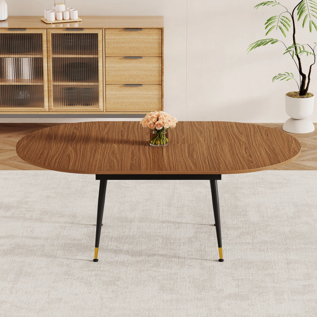 Tavolo da pranzo ovale con piano in MDF e struttura in metallo, finitura noce e nero, per cucina e sala da pranzo